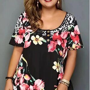 Women's Plus Size Floral  Relaxed-Fit Casual Summer Vacation Blouse Top 18W